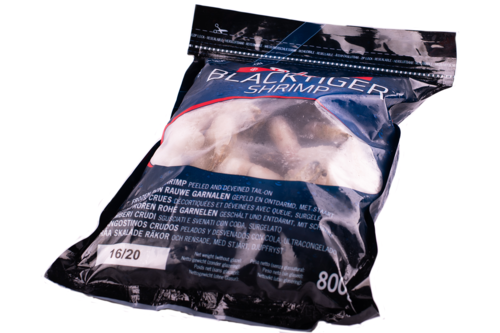 Black Tiger prawns peeled tail-on 16/20 bag 1kg fr