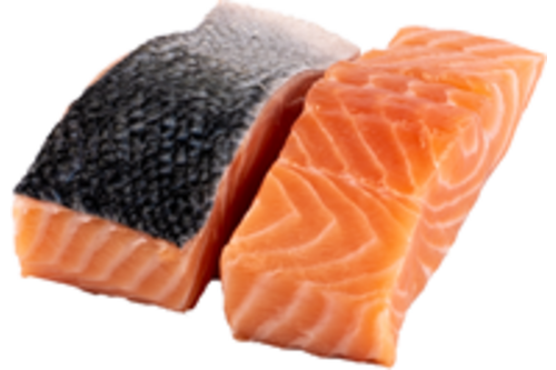 Salmon fillet with skin scales off portioned