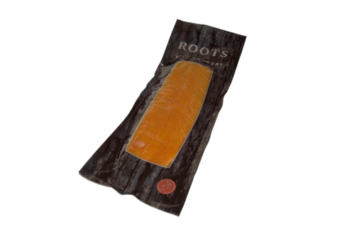 Traditionally smoked salmon sliced side